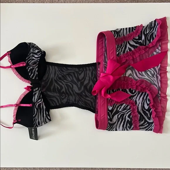 Rampage sexy lingerie sleepwear tie up skirt festival rave halloween zebra - Picture 4 of 7